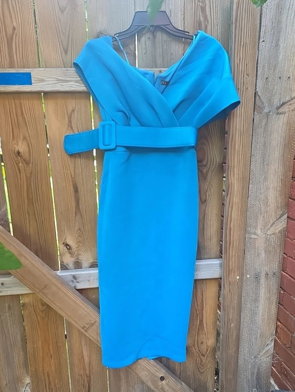 Sara Bright Teal One-Shoulder Sheath Dress with Belt